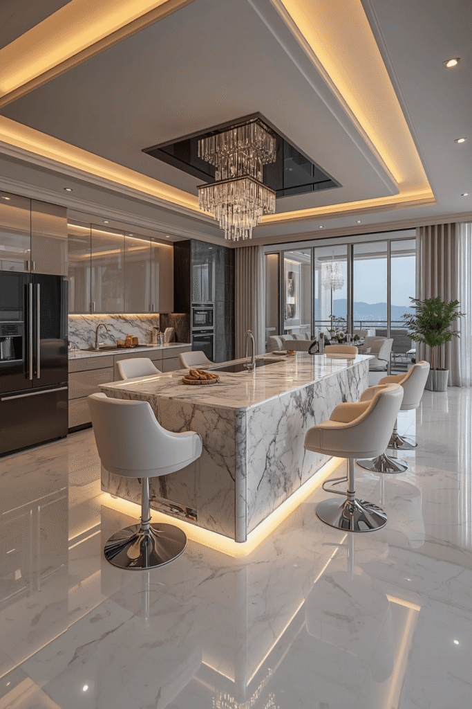 Modern Breakfast Bar with Under Counter Lighting