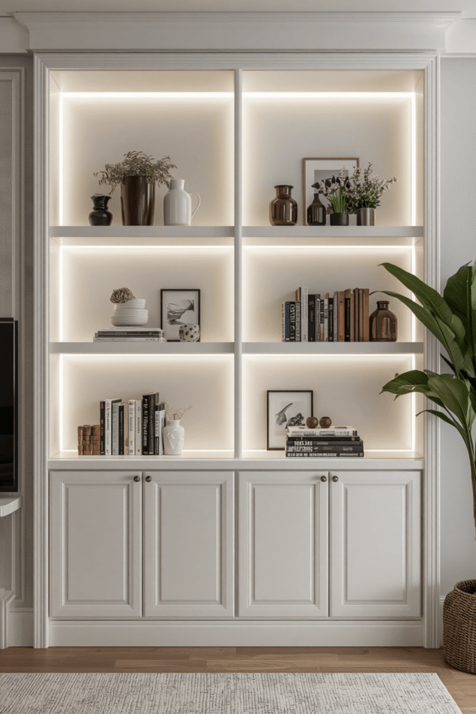 Open Shelving with Decorative Vases and Greenery