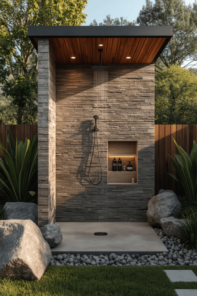 Outdoor Shower with Integrated Planters