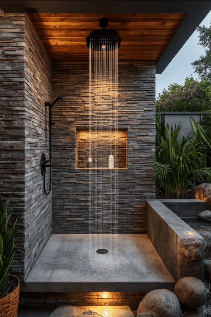 Outdoor Shower with Overhead Pergola