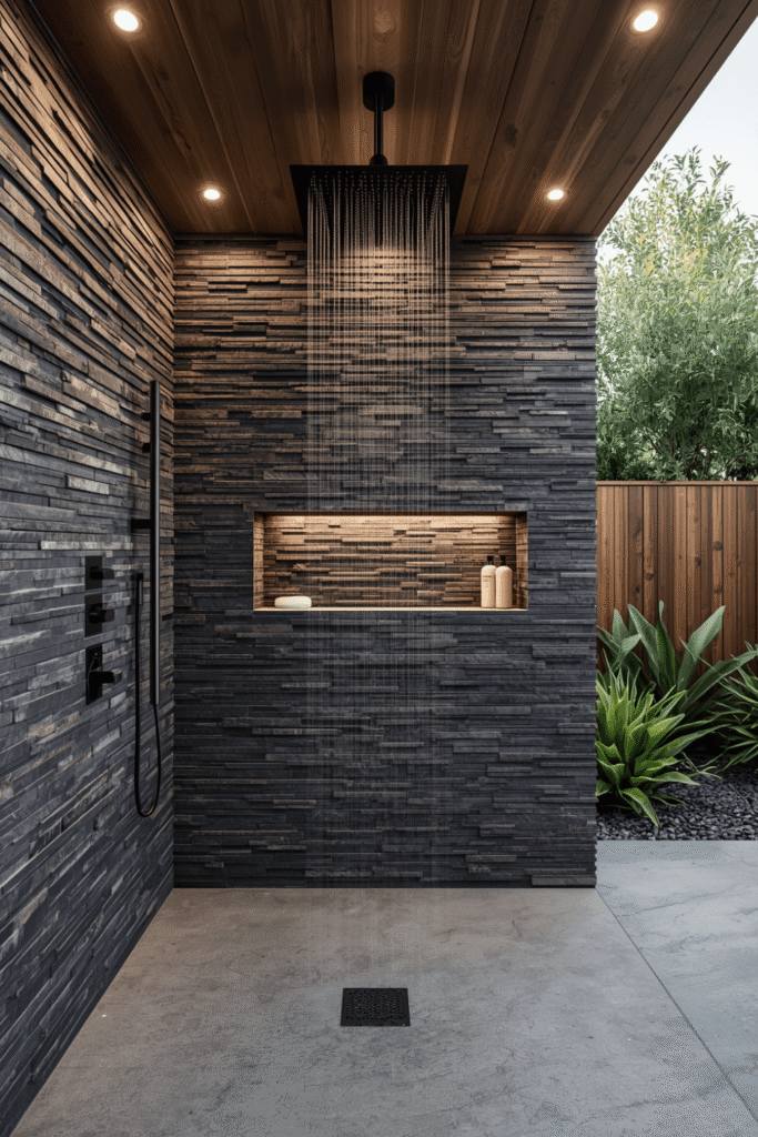 Poolside Stone Shower Tower