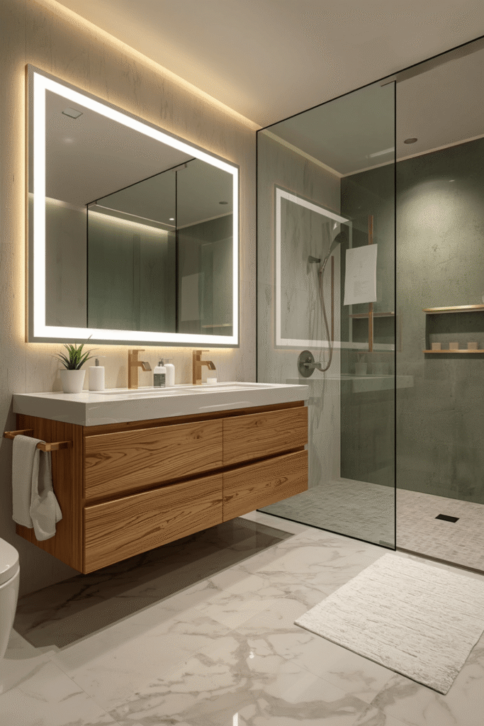Sage green half-wall with white tile above