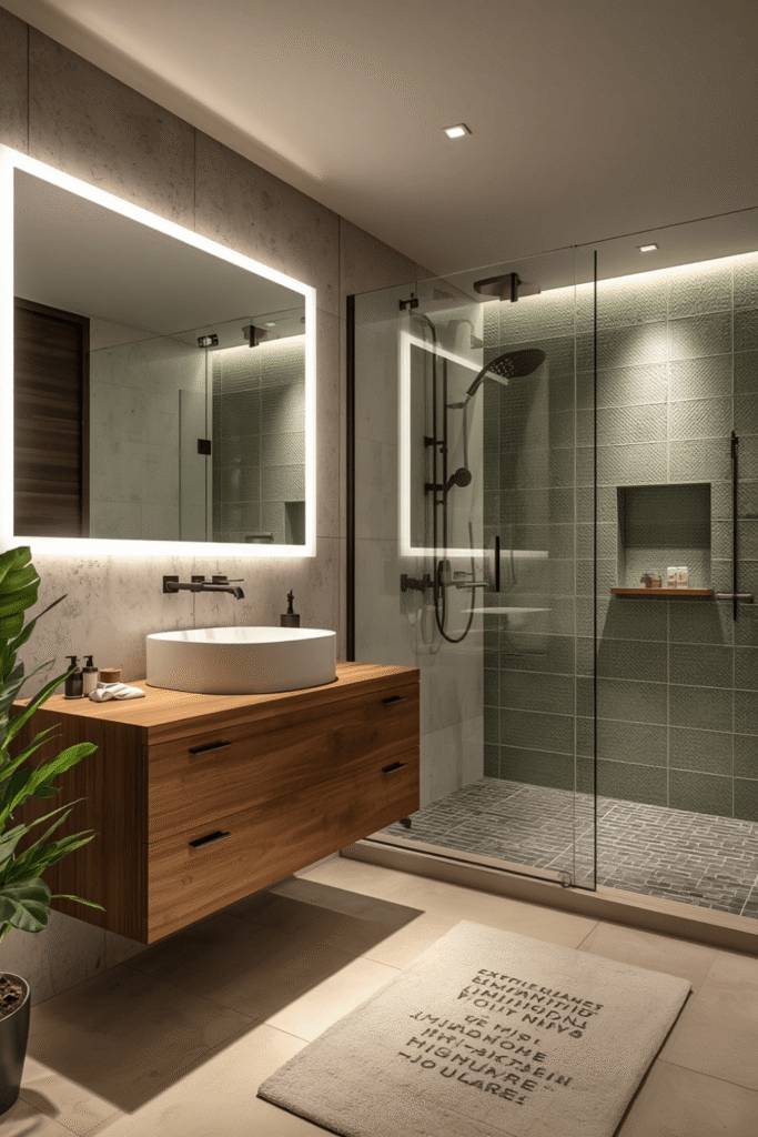 Sage green with natural stone flooring