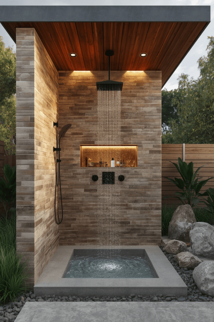 Stone Floor with Pebble Drainage Border