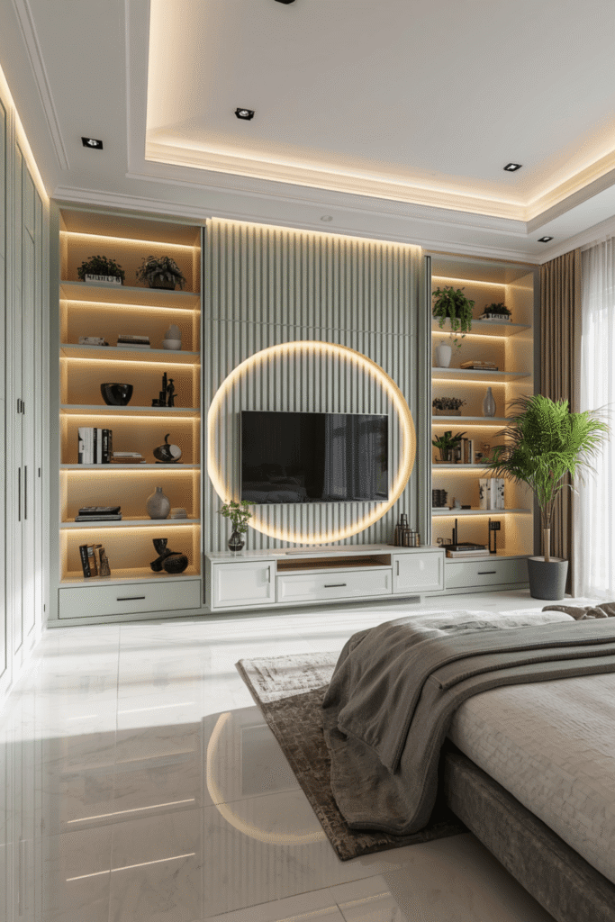 Wall to Wall Bedroom Wardrobe with TV Wall Design