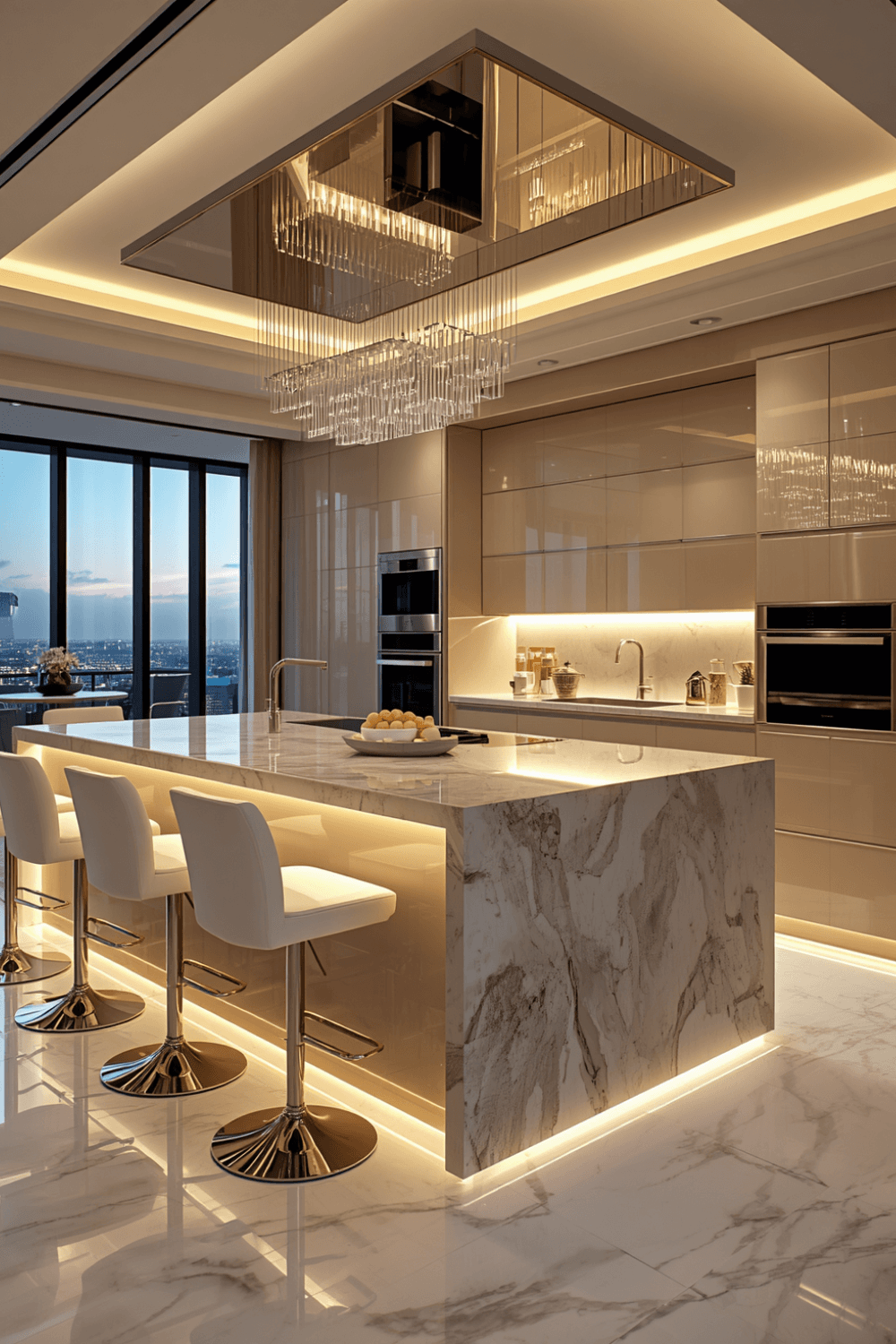 Waterfall Marble Kitchen Island