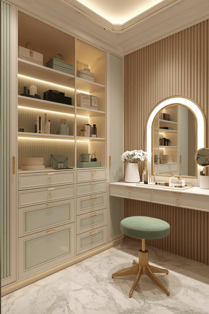 2. Position the dressing table stool with its own dedicated pull-out space