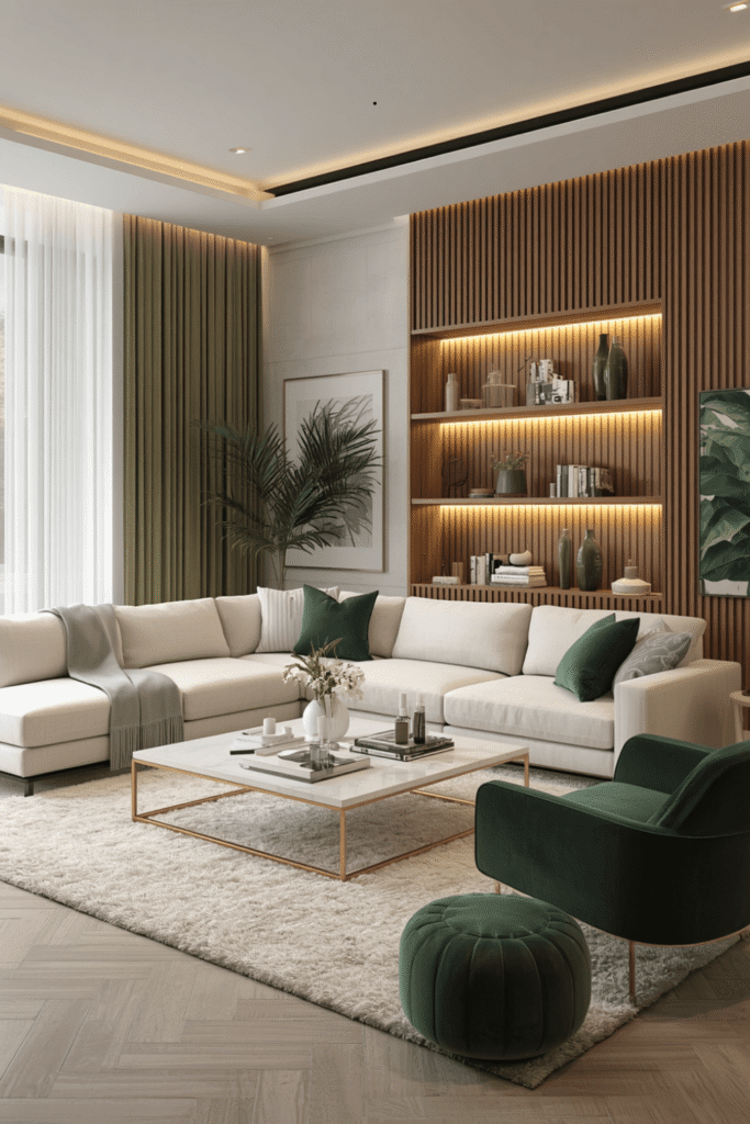 3. Balance dark green with plenty of white or cream trim