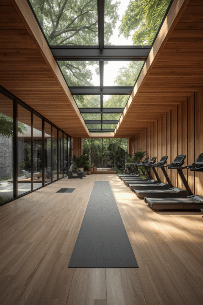 Wood Panel Home Gym Walls for Texture